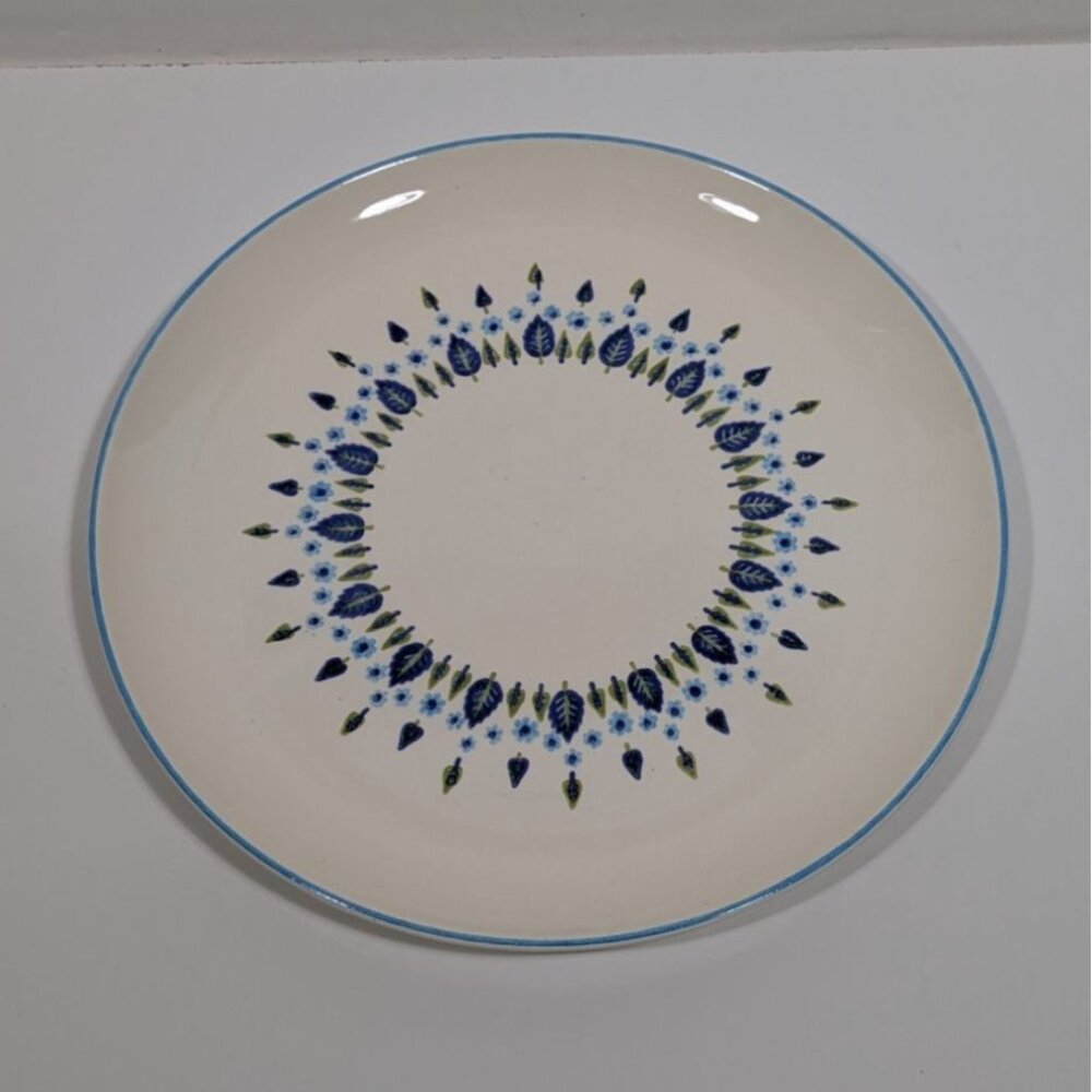 Marcrest Stetson Swiss Alpine Chalet Platter Blue Floral Leaf Design Ovenproof